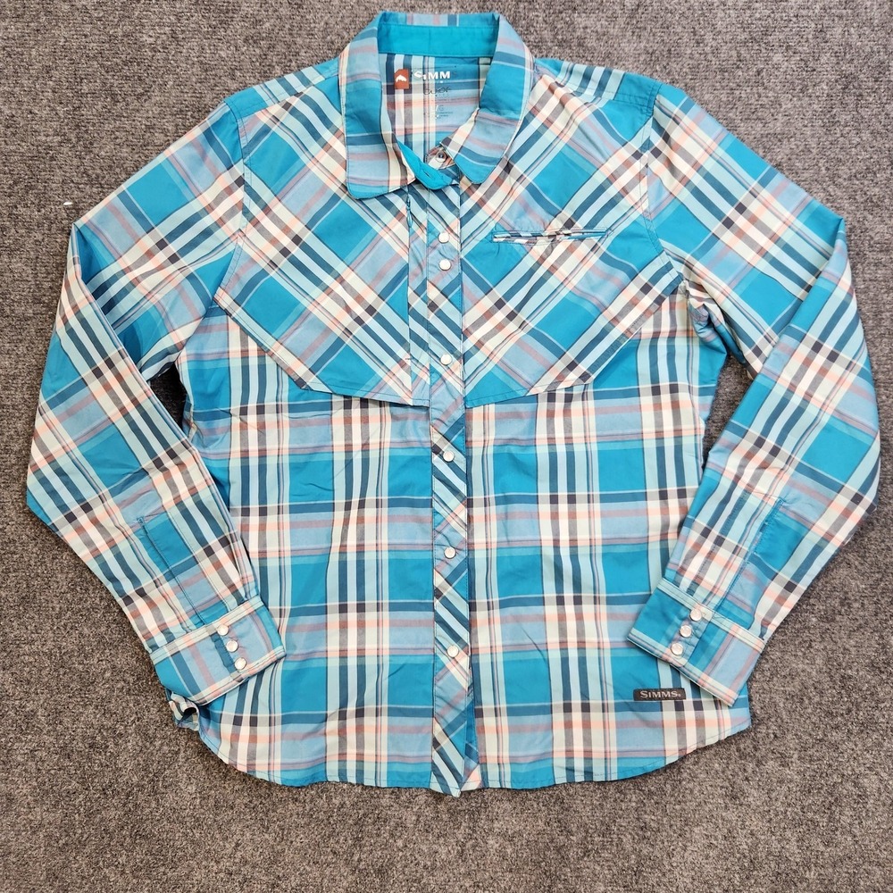 Simms Guide Series Shirt Mens Large Blue Plaid Button Up Fly Fishing Casual
